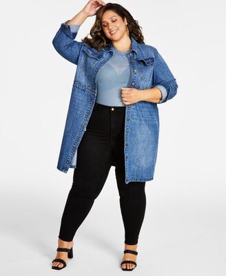 Nina Parker Trendy Plus Size Cotton Long Denim Jacket