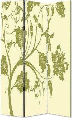 3 Panel Room Divider with Stems and Flower Pattern - 72 H x 2 W x 48 L Inches