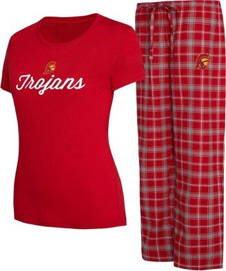Women's Concepts Sport Cardinal, Gray Usc Trojans Arctic T-shirt and Flannel Pants Sleep Set - Cardinal, Gray