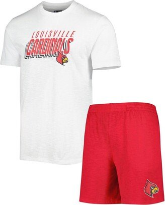 Men's Concepts Sport Red, White Louisville Cardinals Downfield T-shirt and Shorts Set - Red, White