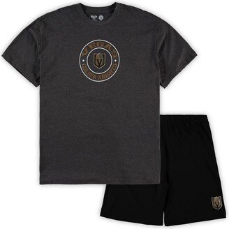 Men's Concepts Sport Black, Heathered Charcoal Vegas Golden Knights Big and Tall T-shirt and Shorts Sleep Set - Black, Heathered Charcoal