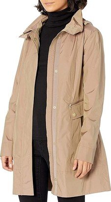 Women's Packable Hooded Rain Jacket with Bow (Champagne) Women's Coat