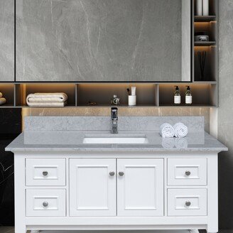 Simplie Fun 43 Inches Bathroom Stone Vanity Top Calacatta Gray Engineered Marble Color With Undermount Ceramic Sink And Single Faucet Hole With Backsplash