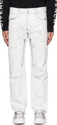 White Crackled Zip Jeans