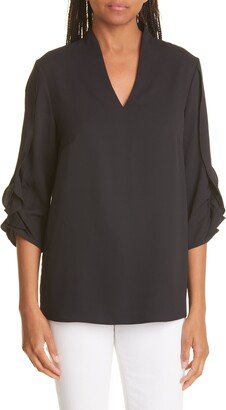 Gathered Tulip Sleeve Crepe Blouse