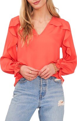 Ruffle Sleeve V-Neck Blouse