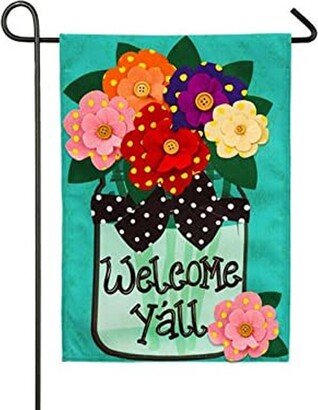 Welcome Y'all Polka Dot Flowers Burlap Garden Flag- 12.5 x 18 Inches Outdoor Decor for Homes and Gardens