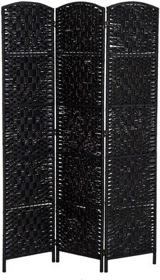 HomCom 6' Tall Wicker Weave Three Panel Room Divider Privacy Screen - Black Wood