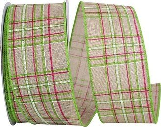 Natural Pinstripe Plaid Linen Wired Ribbon