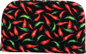 4 Slice Slot - Red & Green Chili Peppers On Black Reversible Toaster Kitchen Appliance Dust Cover Cozy Made USA in America