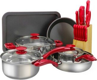 MegaChef 22 Piece Cookware Combo Set in Red