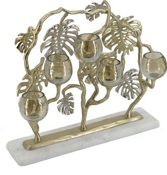 Gold and Silver Plated Aluminium with Textured Smoke Luster Glass Multi T-Light Holder