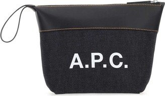 Logo Printed Zipped Denim Beauty Case-AB