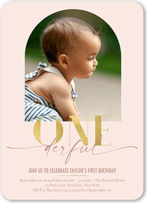 Baby's First Birthday: Onederful Arch Birthday Invitation, Pink, 5X7, Matte, Signature Smooth Cardstock, Rounded