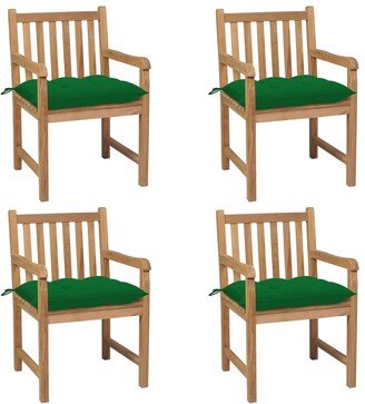 Patio Chairs 4 pcs with Green Cushions Solid Teak Wood