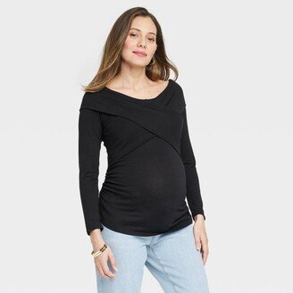 Long Sleeve Over the Shoulder Cross Front Maternity Top - Isabel Maternity by Ingrid & Isabel™ Black XXL