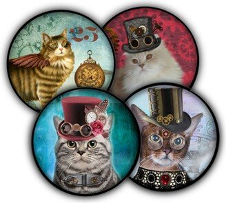 steampunk Cat Coaster Set, Drink Coasters, Tableware, Barware, Home Decor, Lovers Gift, Kitten