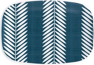 Serving Platters: Laurel Leaf Stripe Serving Platter, Blue-AA