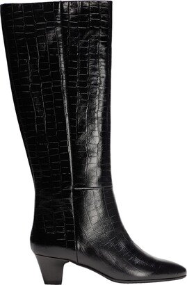 Croc Printed Leather Almond-toe High Boot Boot Black