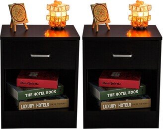 Bedroom Furniture Side Table 2pcs Night Stands with Drawer Black