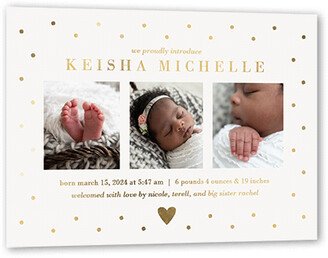 Birth Announcements: Dotted Love Birth Announcement, Beige, Gold Foil, 5X7, Matte, Personalized Foil Cardstock, Square