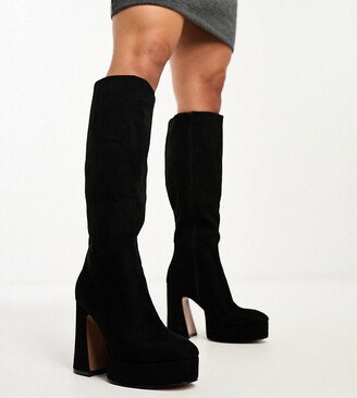 Wide Fit Capri platform knee boots in black