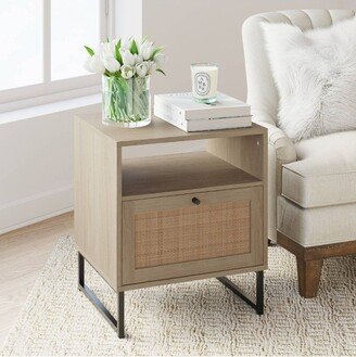 22 Mina Rattan and Wood Nightstand Side Table - Nathan James