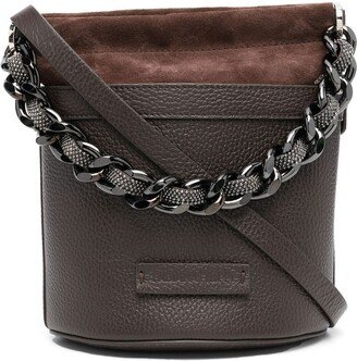 Pebbled-Leather Chained Bucket Bag