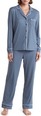 Rib Long Sleeve Top & Pants Pipe Trim Pajamas