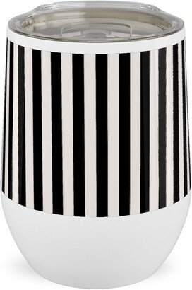 Travel Mugs: Basic Stripe - Black And Cream Stainless Steel Travel Tumbler, 12Oz, Black