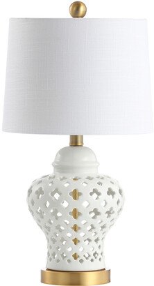 Quatrefoil Fretwork 20.5In Pierced Ginger Jar Ceramic/Metal Led Table Lamp