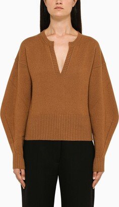 Caramel wool v-neck sweater