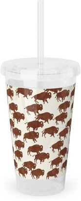 Travel Mugs: Bison Stampede - Brandywine Acrylic Tumbler With Straw, 16Oz, Brown