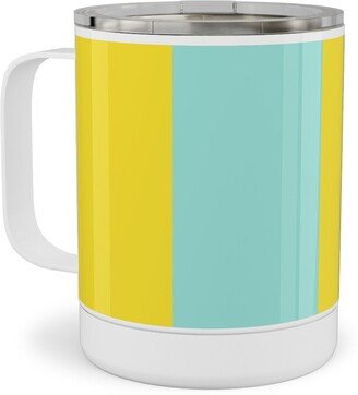 Travel Mugs: Vertical Stripes Stainless Steel Mug, 10Oz, Blue