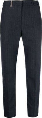 Pinstriped Tapered Slim-Fit Trousers