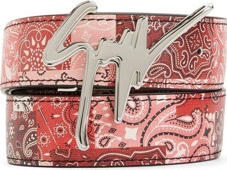 Paisley-Print Leather Belt