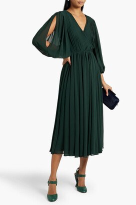 Mikael Aghal Pintucked cutout chiffon midi dress