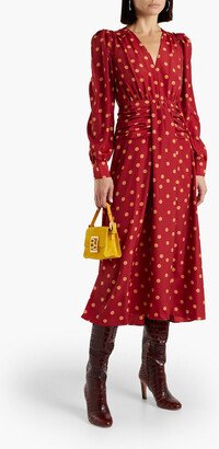 Valentina pleated polka-dot crepe midi dress