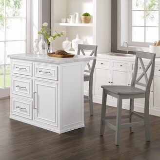 Crosley Furniture Cutler Faux Marble Top Kitchen Island W/X-Back Stools