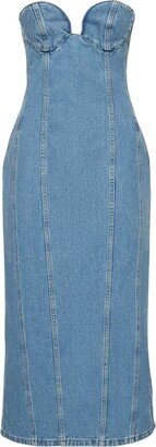 Cotton denim bustier midi dress