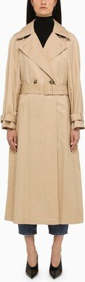 Sand double-breasted trench coat with belt