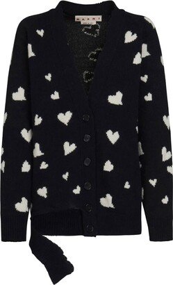 heart-print V-neck cardigan