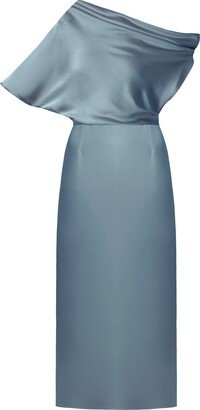 Undress Ilene Stone Blue Satin Asymmetric Midi Evening Dress