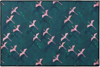 Door Mats: Flamingos Flying Door Mat, Green