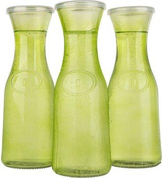 Glass Carafe Pitchers, Beverage Dispensers, Set of 3, 35 Oz, Lime Green