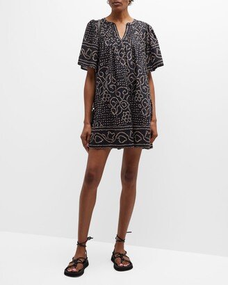 Mischa Abstract-Print Pintuck Shift Mini Dress