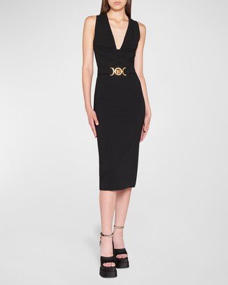 Belted Midi Dress w/ Logo Buckle-AA