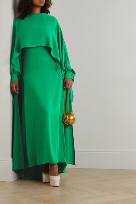 Cape-effect Silk Crepe De Chine Gown - Green