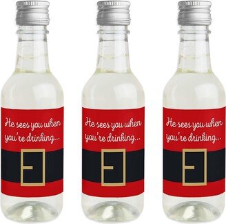 Big Dot Of Happiness Santa Claus' Belt - Mini Wine Bottle Label Stickers Christmas Favor Gift - 16 Ct