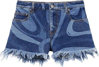 Wave-Print Denim Shorts